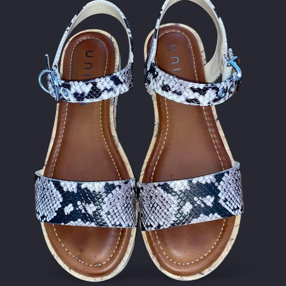 Unisa Black and White Snakeskin Sandals